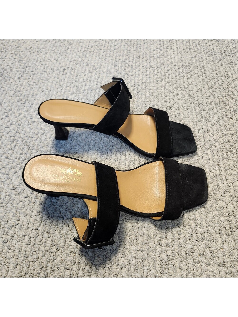 Coach And Four Black Suede Kitten Heel Sandals Made in Italy Size 8